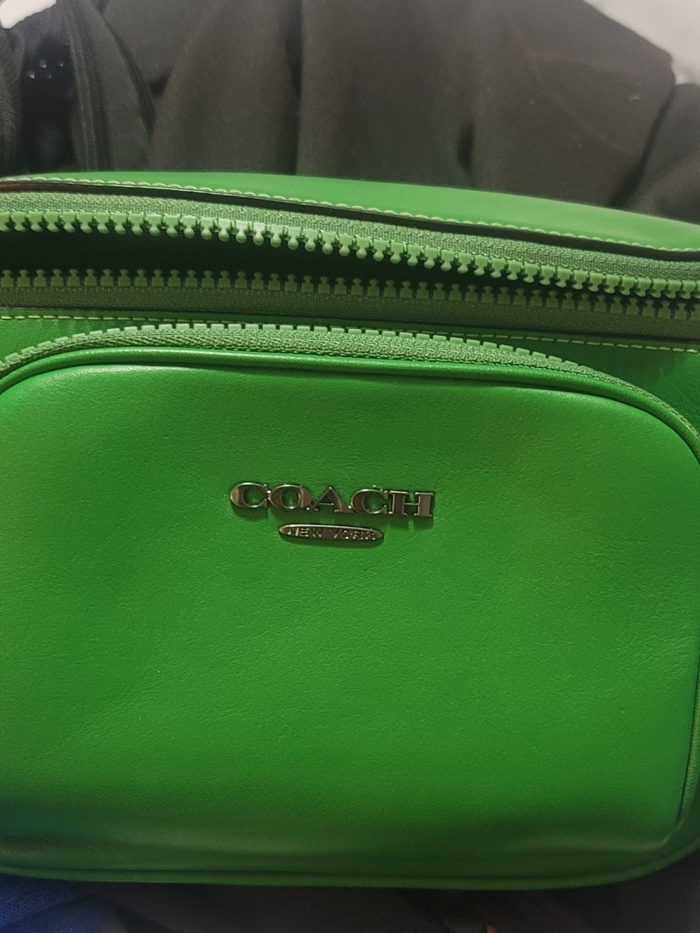 Coach Men's Bright Green Leather Belt Bag with Silver Logo